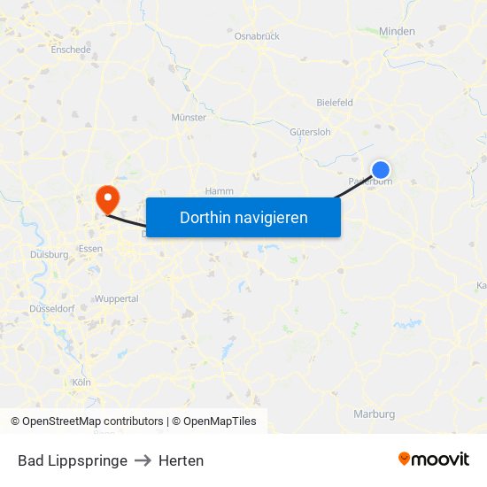 Bad Lippspringe to Herten map