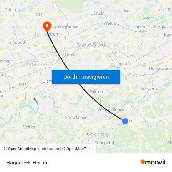 Hagen to Herten map