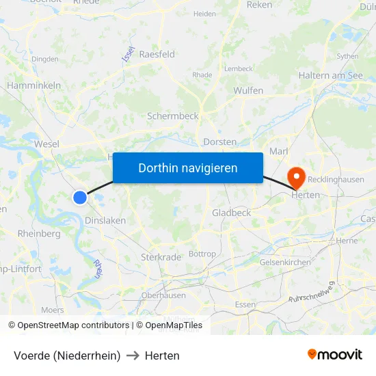 Voerde (Niederrhein) to Herten map