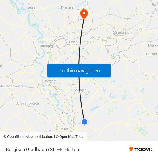 Bergisch Gladbach (S) to Herten map