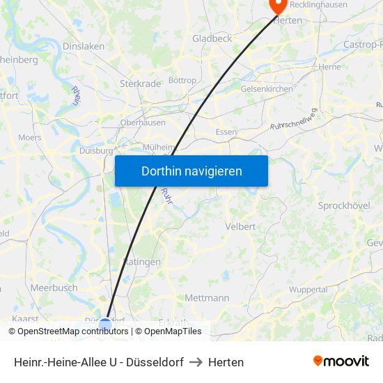 Heinr.-Heine-Allee U - Düsseldorf to Herten map