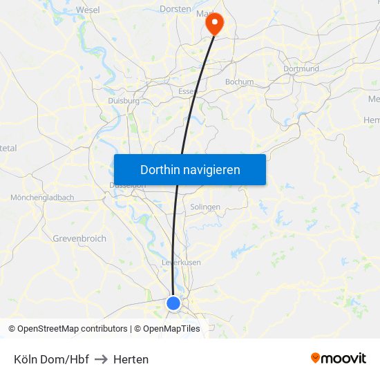 Köln Dom/Hbf to Herten map