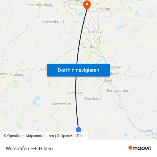Wershofen to Hilden map