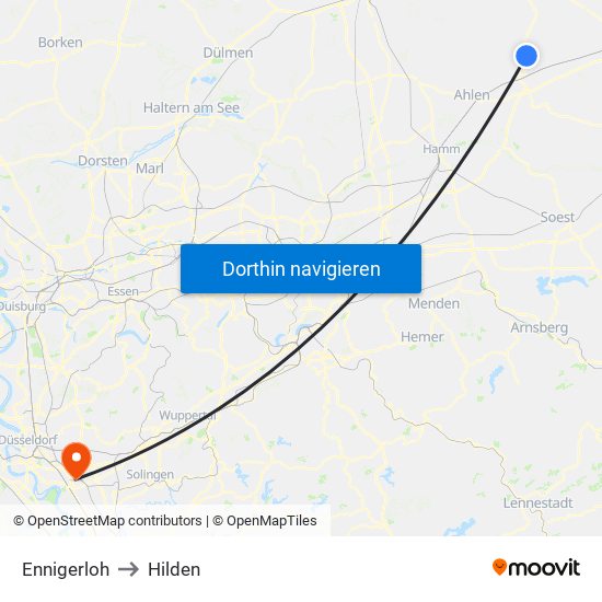Ennigerloh to Hilden map