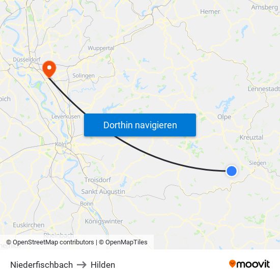 Niederfischbach to Hilden map