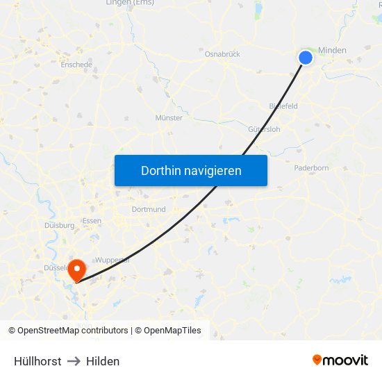 Hüllhorst to Hilden map