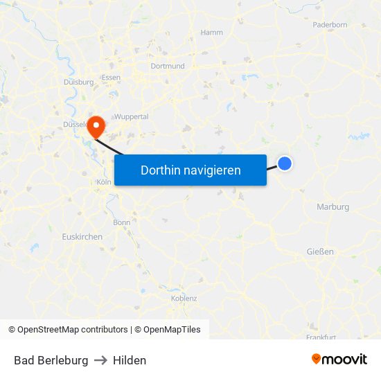 Bad Berleburg to Hilden map