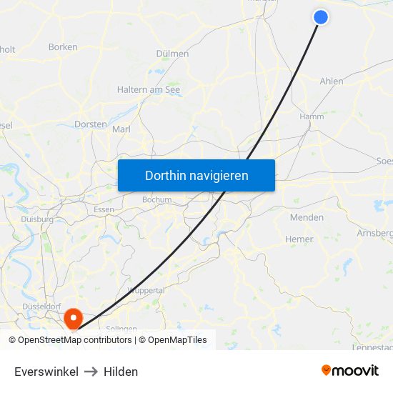 Everswinkel to Hilden map