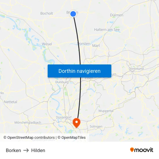 Borken to Hilden map
