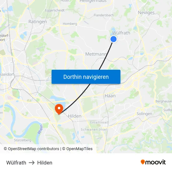 Wülfrath to Hilden map