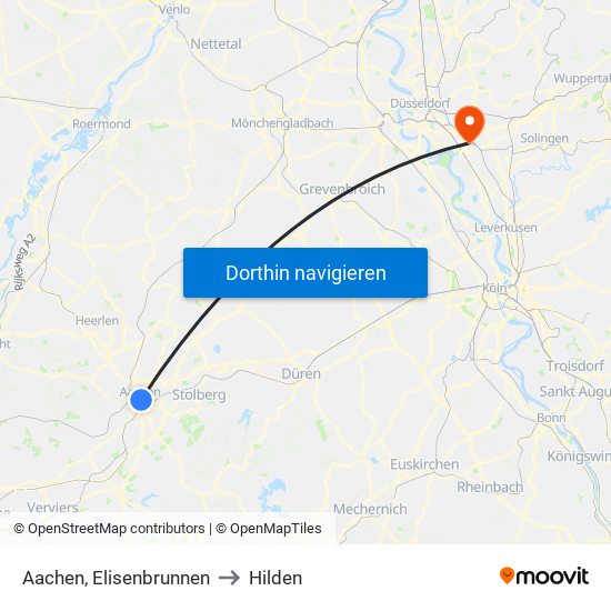 Aachen, Elisenbrunnen to Hilden map