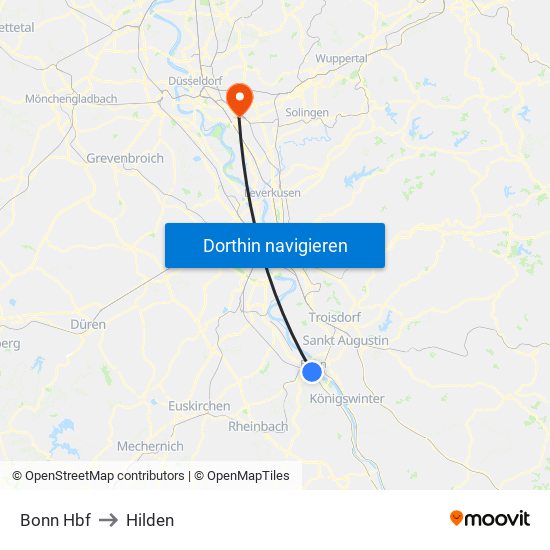 Bonn Hbf to Hilden map