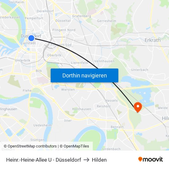 Heinr.-Heine-Allee U - Düsseldorf to Hilden map