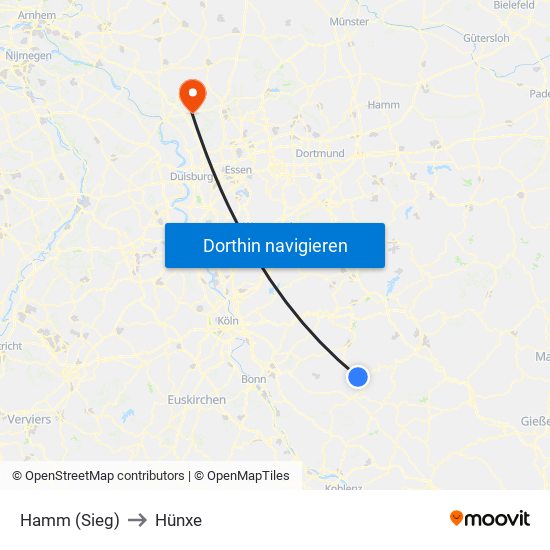 Hamm (Sieg) to Hünxe map