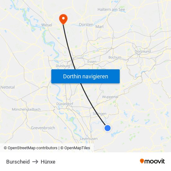 Burscheid to Hünxe map