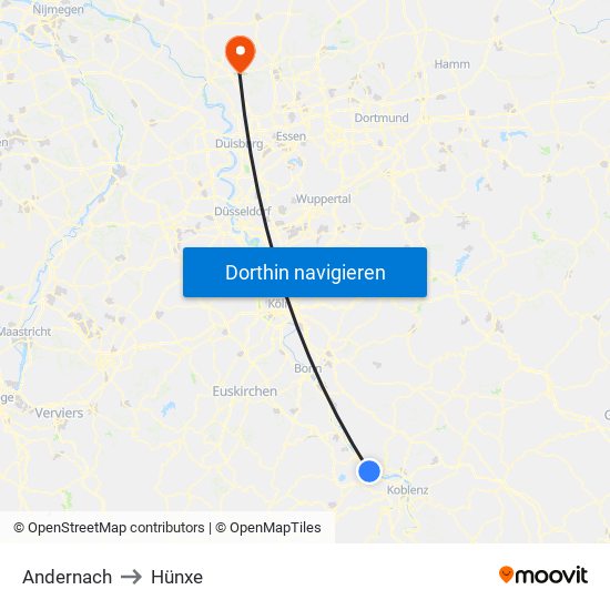 Andernach to Hünxe map