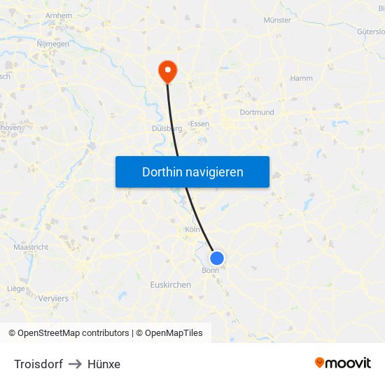 Troisdorf to Hünxe map