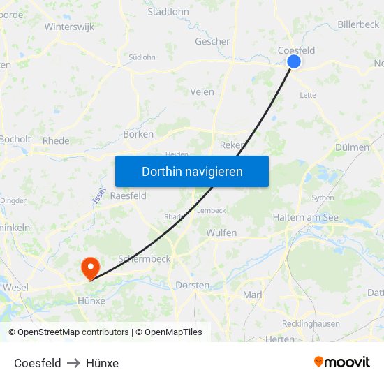 Coesfeld to Hünxe map