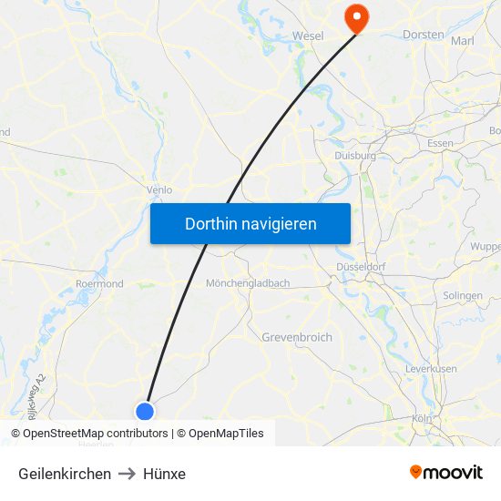 Geilenkirchen to Hünxe map