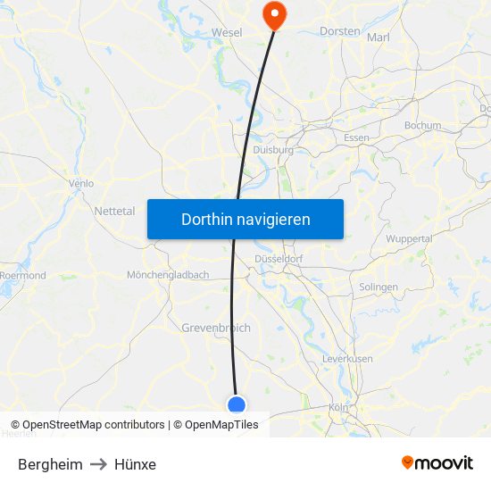 Bergheim to Hünxe map