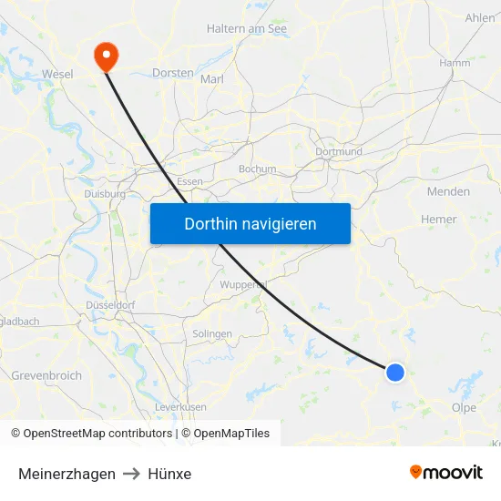 Meinerzhagen to Hünxe map