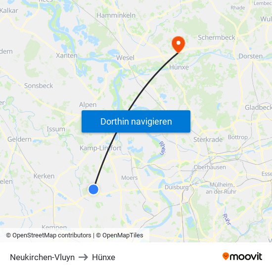 Neukirchen-Vluyn to Hünxe map