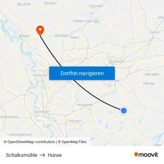 Schalksmühle to Hünxe map