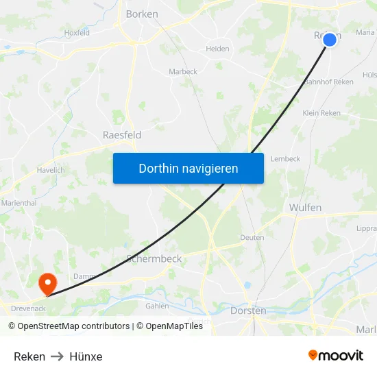 Reken to Hünxe map