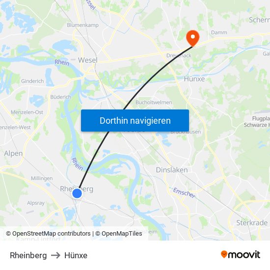 Rheinberg to Hünxe map