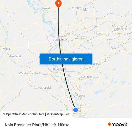 Köln Breslauer Platz/Hbf to Hünxe map