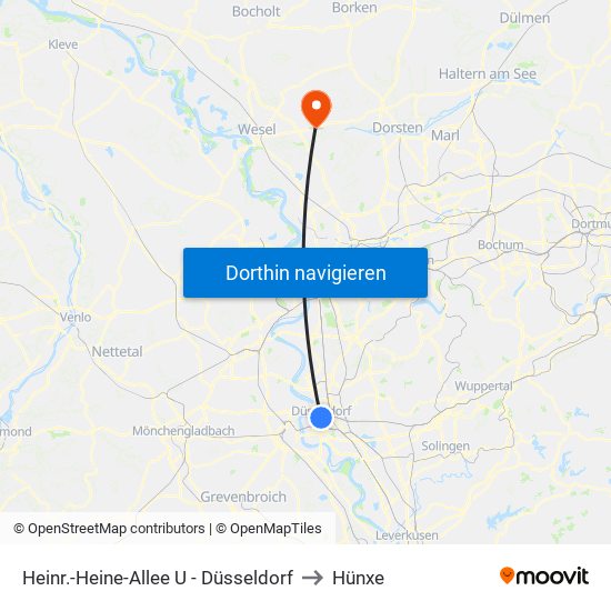 Heinr.-Heine-Allee U - Düsseldorf to Hünxe map