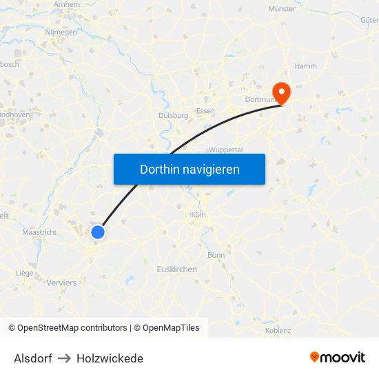 Alsdorf to Holzwickede map