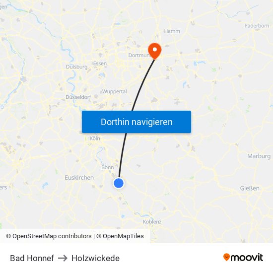 Bad Honnef to Holzwickede map