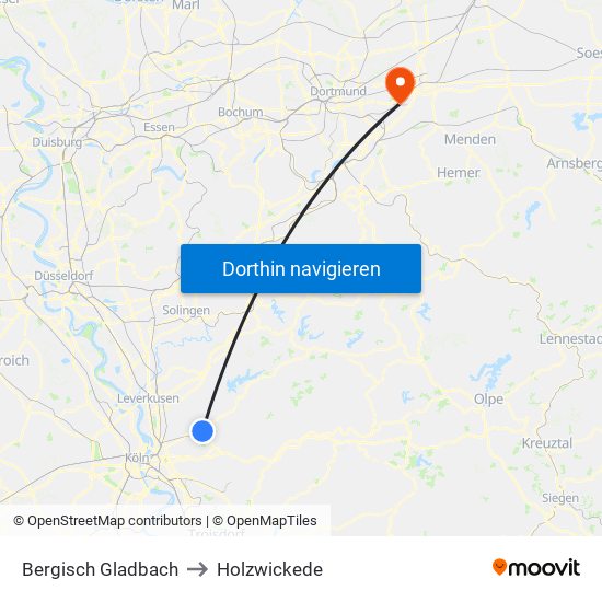 Bergisch Gladbach to Holzwickede map
