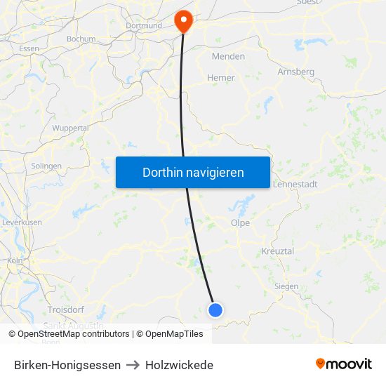 Birken-Honigsessen to Holzwickede map