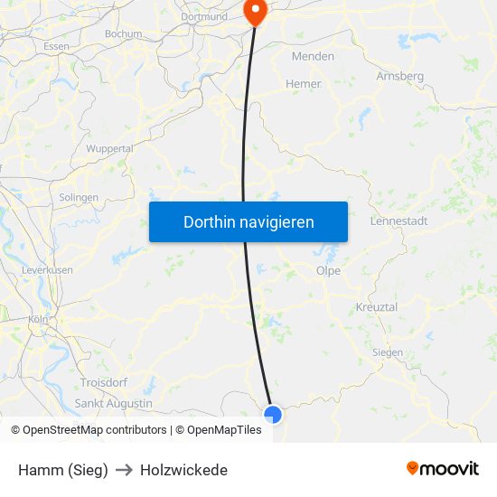 Hamm (Sieg) to Holzwickede map