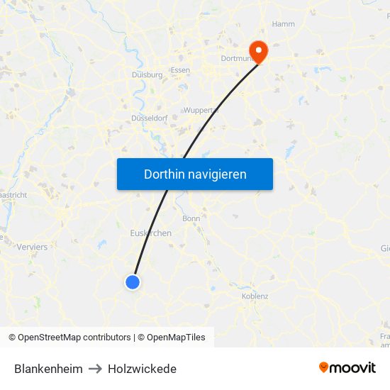 Blankenheim to Holzwickede map