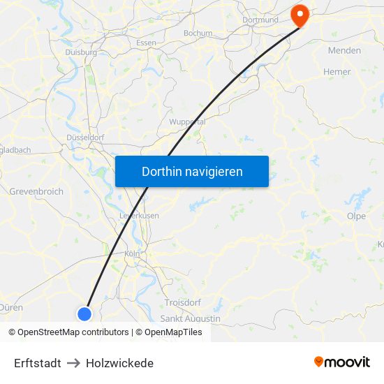 Erftstadt to Holzwickede map