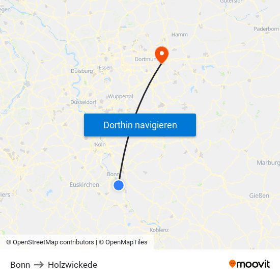 Bonn to Holzwickede map