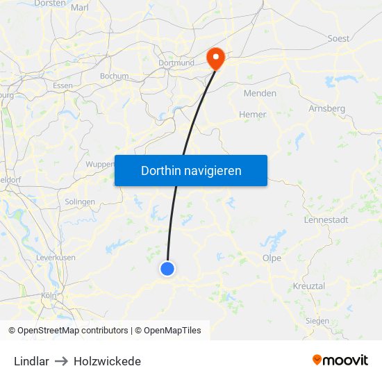 Lindlar to Holzwickede map