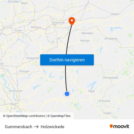 Gummersbach to Holzwickede map