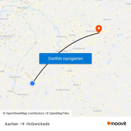 Aachen to Holzwickede map