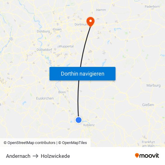 Andernach to Holzwickede map