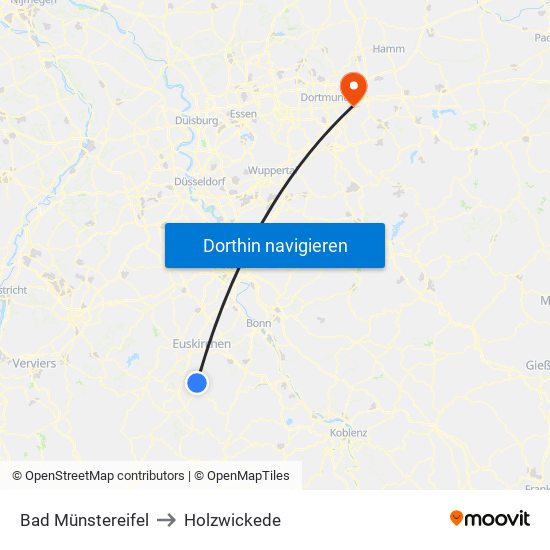 Bad Münstereifel to Holzwickede map