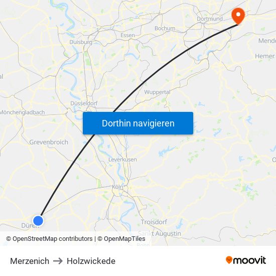 Merzenich to Holzwickede map