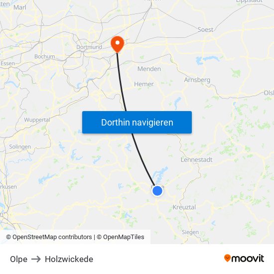 Olpe to Holzwickede map