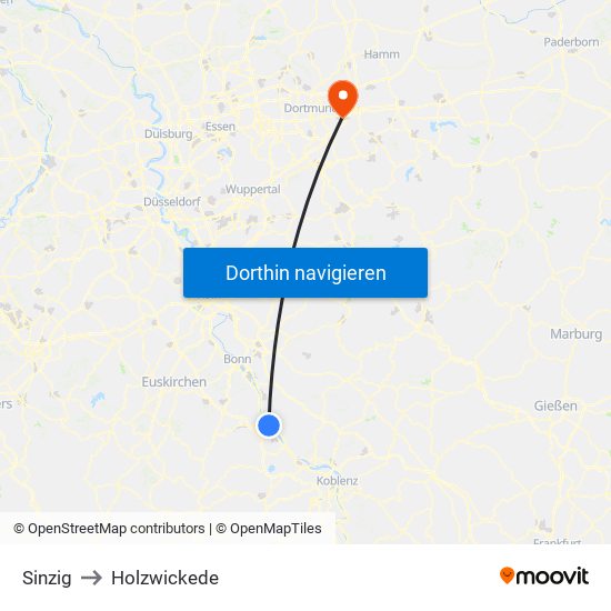 Sinzig to Holzwickede map