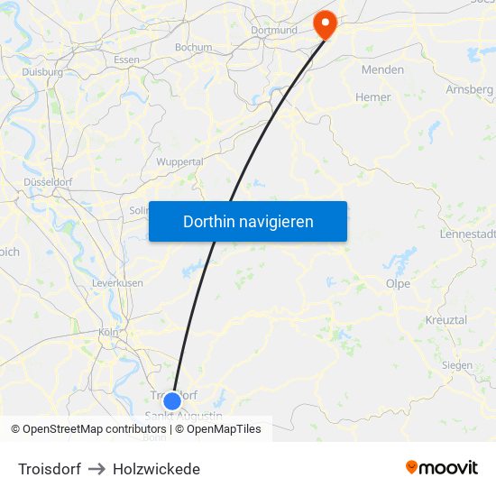 Troisdorf to Holzwickede map