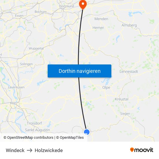 Windeck to Holzwickede map