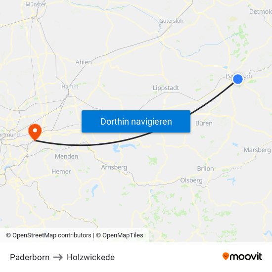 Paderborn to Holzwickede map